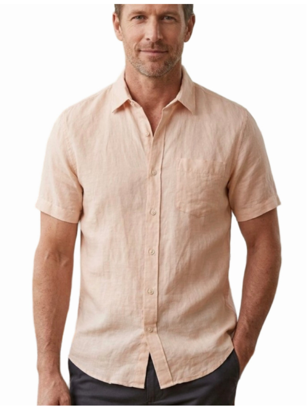 Men's Banana Republic Slim Fit Linen Blend Button Down Shirt, Peach, Size M 2110